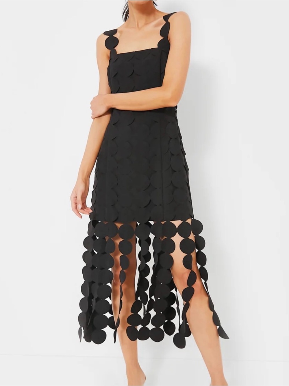 Tuckernuck Black Scalloped Circle Fringe Midi Dress